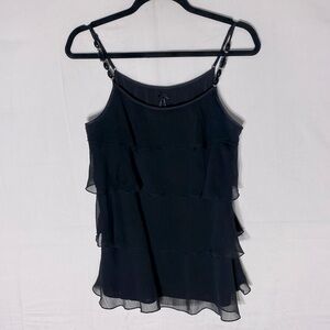 Lapis Elegant Black Flowy Tiered Tank Top Blouse With Beaded Straps M